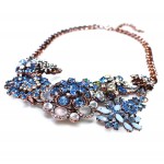 Anastasia Blue Multi Crystal Flower Bib Necklace